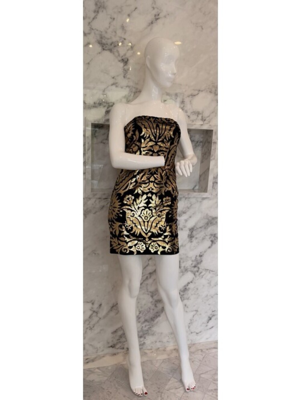Moschino Couture Black Gold Sequin Strapless Mini Dress IT 40 US 6 Vintage Italy